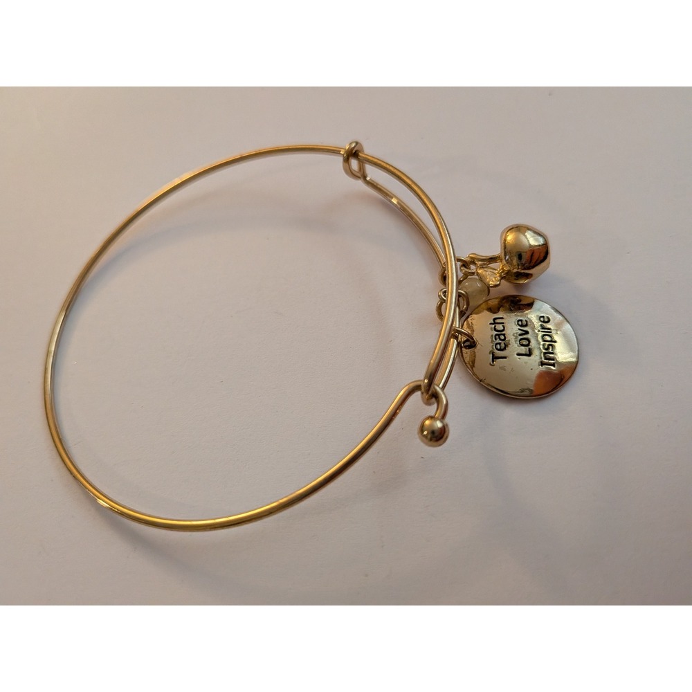 Alex and Ani Teach Love Inspire Gold Bangle Bracelet Apple Charm Expandable